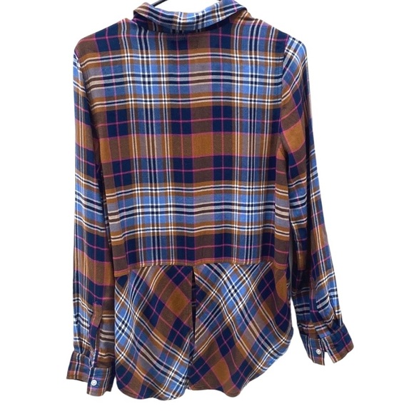 Lucky Brand Womens small plaid pocket long sleeve split back blue shirt - Picture 2 of 6